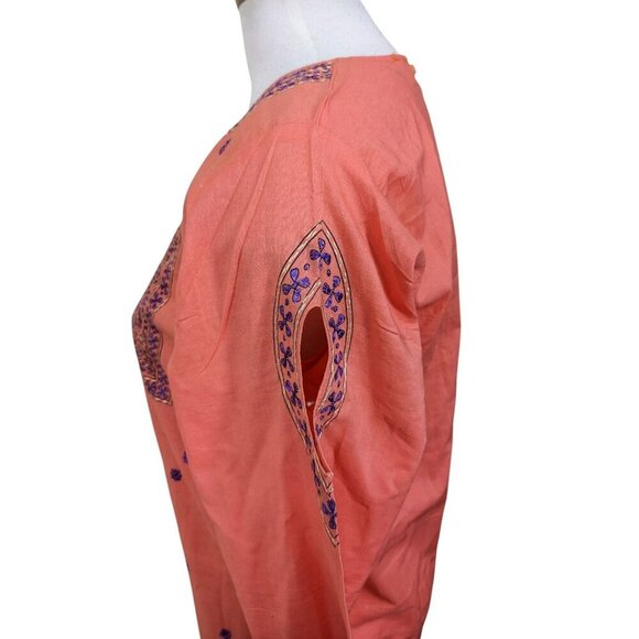 Womens Large Tunic Top Orange Purple Embroidered Cotton Boho Resort Beach Hippie - Picture 7 of 9